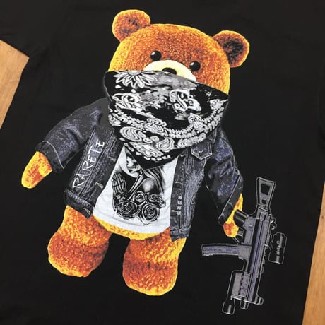 RARETE (ラルテ) テディベア ドクロ Tシャツ ブラック Tシャツ 星柄 star（Bandana）