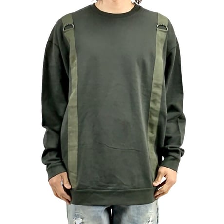 asos エイソス ミリタリー サスペンダー テープ ビッグシルエット オーバーサイズ スウェット トレーナー カーキ オリーブ グリーン M