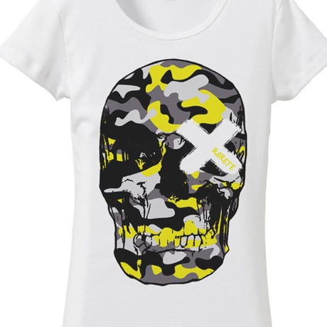 RARETE (ラルテ) ドクロ 迷彩 イエロー Tシャツ ホワイト 星柄 star (レディース）