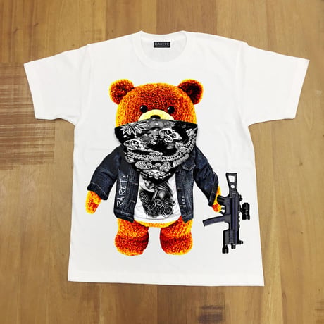 RARETE (ラルテ) テディベア ドクロ Tシャツ ホワイト Tシャツ 星柄 star（Bandana）