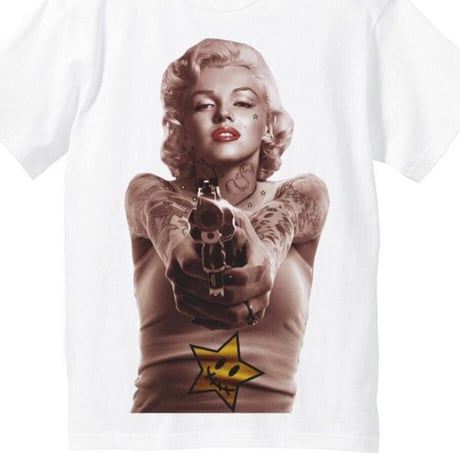 RARETE (ラルテ) 入手困難 マリリンモンロー 構え 銃 Tシャツ ホワイト 星柄 star