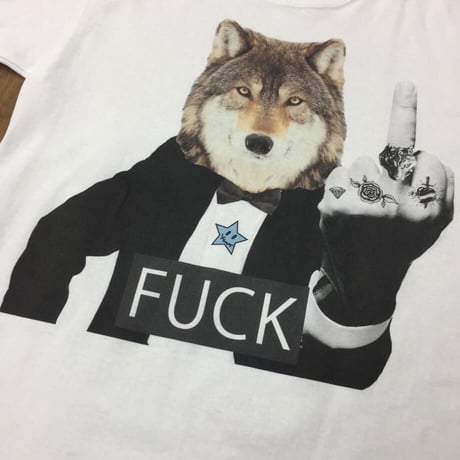 RARETE (ラルテ) オオカミ ファック ポーズ タトゥー Tシャツ ホワイト 星柄 star