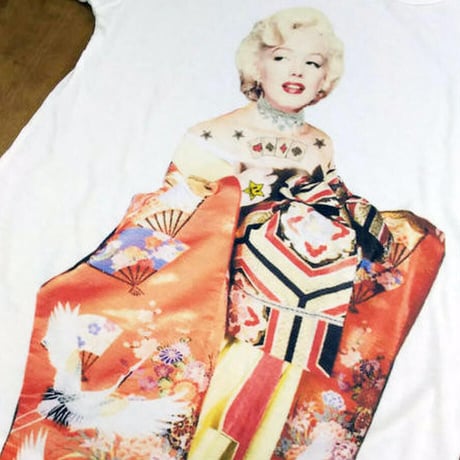 RARETE (ラルテ) マリリンモンロー 着物 花魁 和装 Tシャツ ホワイト 星柄 star
