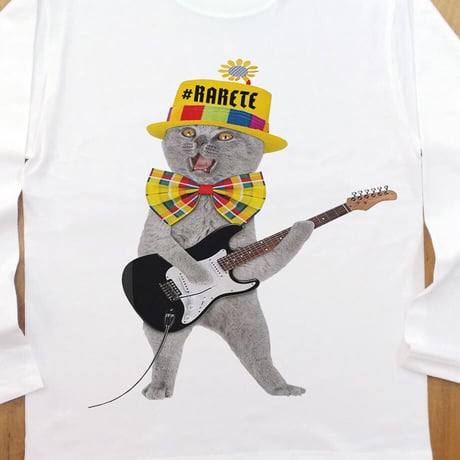 RARETE (ラルテ) 猫 ギター ホワイト 長袖Tシャツ