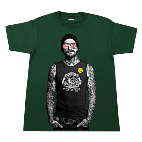 RARETE (ラルテ) イギリス国旗 グラサン タトゥー Tシャツ フォレストグリーン 星柄 star