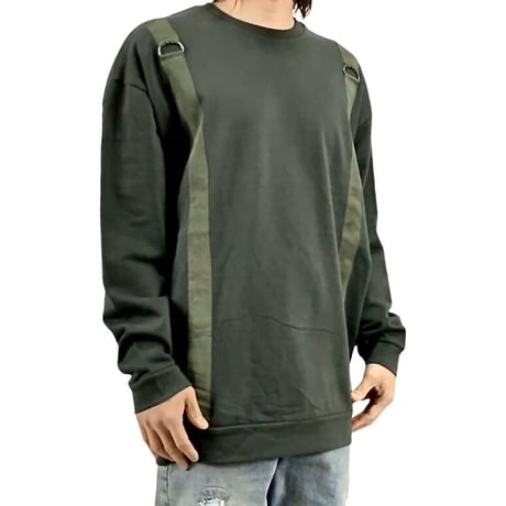 asos エイソス ミリタリー サスペンダー テープ ビッグシルエット オーバーサイズ スウェット トレーナー カーキ オリーブ グリーン M