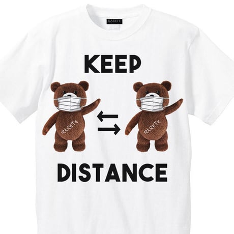 RARETE (ラルテ) KEEP DISTANCE テディベア【茶色】 Tシャツ ホワイト