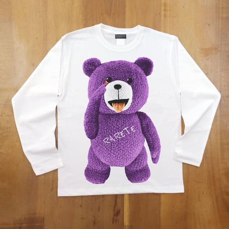 RARETE (ラルテ) テディベア あっかんベー！【紫色】ホワイト 長袖Tシャツ
