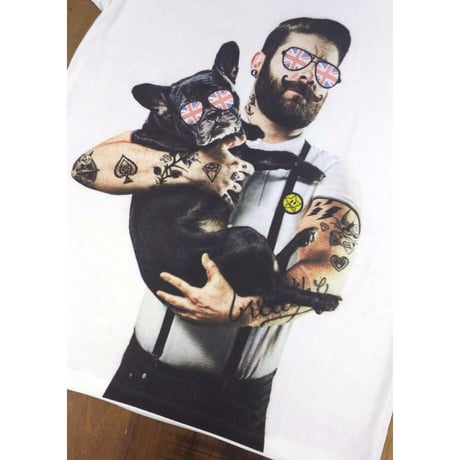 RARETE (ラルテ) dog 外人 イギリス サングラス タトゥー Tシャツ ホワイト 星柄 star