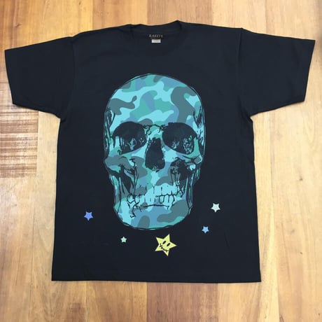 RARETE (ラルテ) ドクロ スカル 迷彩 ブルー Tシャツ ブラック 星柄 star