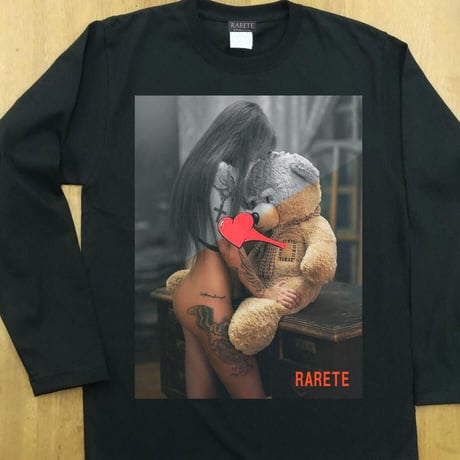 RARETE (ラルテ) heart　テディベア Girl　長袖Tシャツ ブラック　ロンT