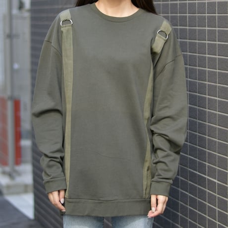 asos エイソス ミリタリー サスペンダー テープ ビッグシルエット オーバーサイズ スウェット トレーナー カーキ オリーブ グリーン M