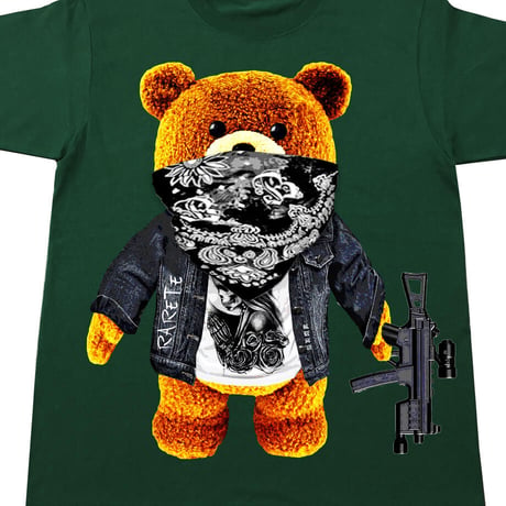 RARETE (ラルテ) テディベア ドクロ Tシャツ フォレストグリーン Tシャツ 星柄 star（Bandana）