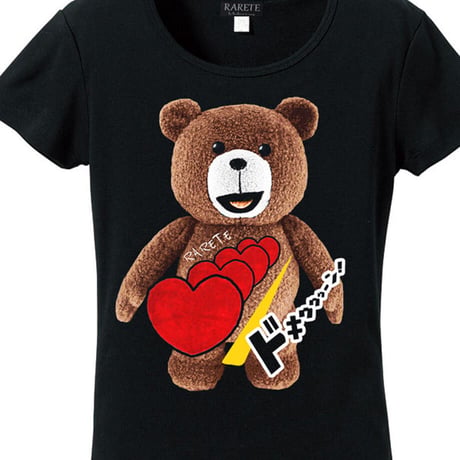 RARETE (ラルテ) テディベア ハート ドキゥゥゥーン！ Tシャツ ブラック 星柄 star (レディース）