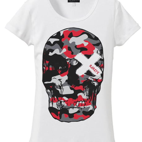 RARETE (ラルテ) ドクロ 迷彩 レッド Tシャツ ホワイト 星柄 star (レディース）