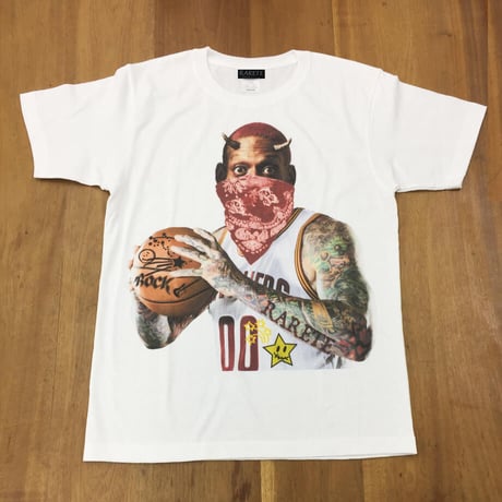 RARETE (ラルテ) バスケット 鬼 タトゥー Tシャツ ホワイト 星柄 star （Bandana）