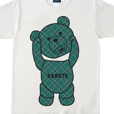 RARETE (ラルテ) テディベア チェック グリーン Tシャツ ホワイトナチュラル