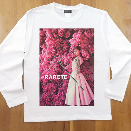 RARETE (ラルテ) Hepburn pink flower ホワイト 長袖Tシャツ