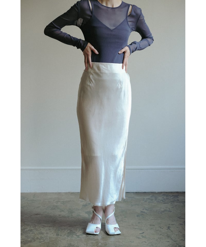Satin Unhemmed Long Skirt（ls32357S） | Little $u