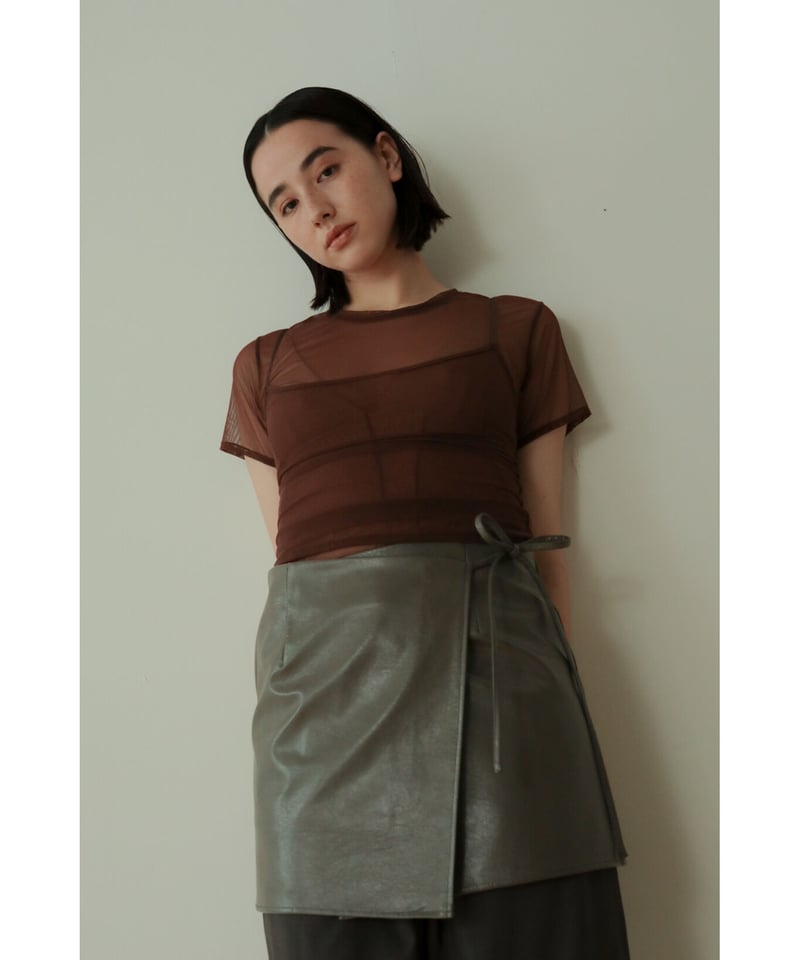 Vegan Leather Wrap Mini Skirt（ls34410S） | Littl