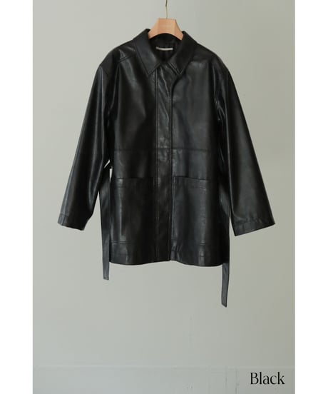 Vegan Leather Belted Jacket（ls34397J）