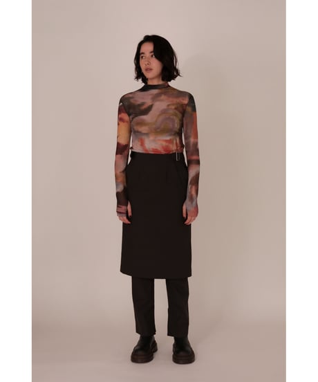 Abstract Painting Print Sheer High Neck Top（ls34390T）