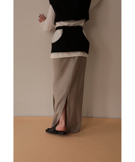 Wool Twill Unhemmed Long Skirt（ls34393S）