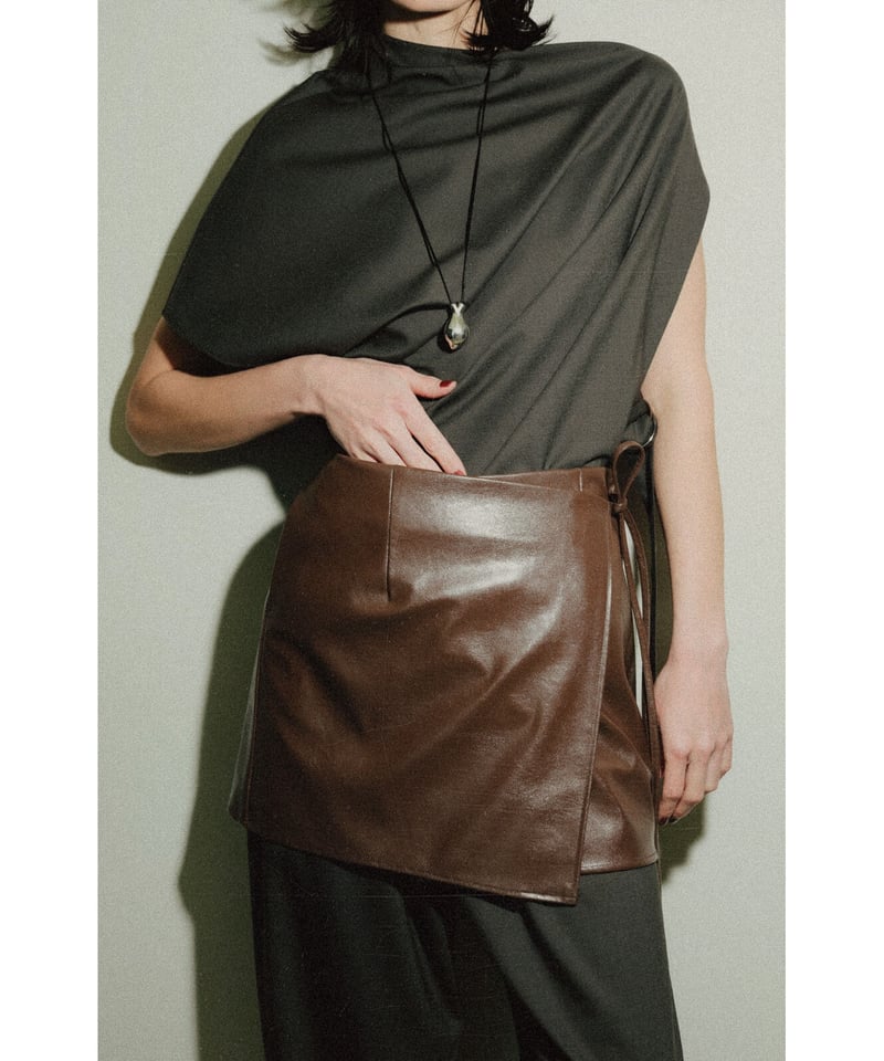 Vegan Leather Wrap Mini Skirt（ls34410S） | Littl 