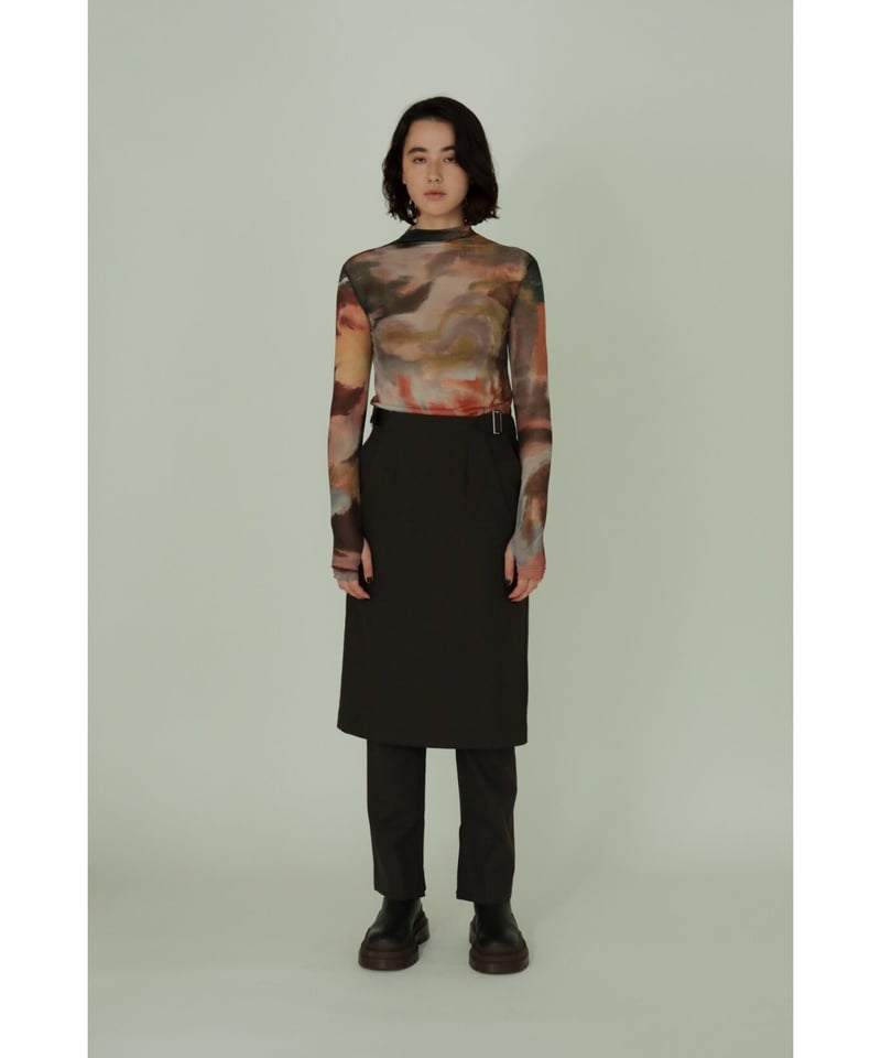 Abstract Painting Print Sheer High Neck Top（ls3