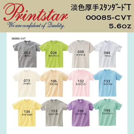 Printstar プリントスター　淡色カラーTシャツ 00085-CVT【本体代+プリント代】