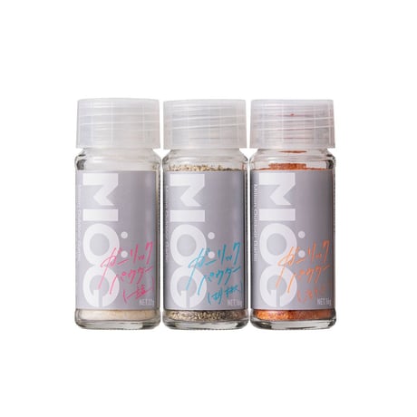 MOG　アウトドアガーリック（塩）22ｇ・（胡椒）16ｇ・（唐辛子）16g・（黒煎り七味）