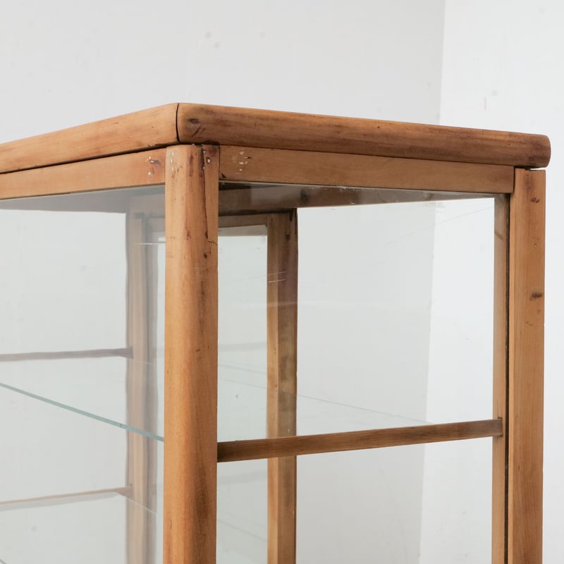 ガラスケース　ショーケース　木製　ゆらゆらガラス　レトロ　アンティーク ゆらゆらガラス [木&ガラス棚板] 木枠ショーケース /sk.854