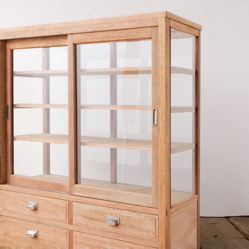 古い木製 引き出し付き ガラスケース ショーケース ガラス戸棚 木製棚 87d162023d704c7bfc345552832aa0