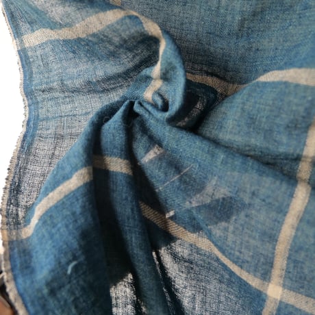 古布 白格子柄 linen×indigo　170×118 /st.594
