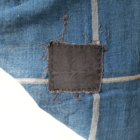 古布 白格子柄 linen×indigo　170×118 /st.594