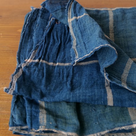 古布 白格子柄 linen×indigo　170×118 /st.594