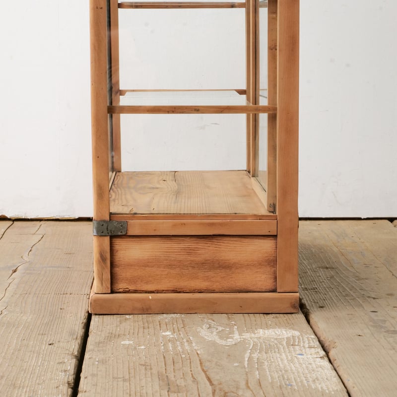 ガラスケース　ショーケース　木製　ゆらゆらガラス　レトロ　アンティーク ゆらゆらガラス [木&ガラス棚板] 木枠ショーケース /sk.854