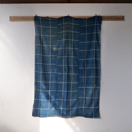 古布 白格子柄 linen×indigo　170×118 /st.594