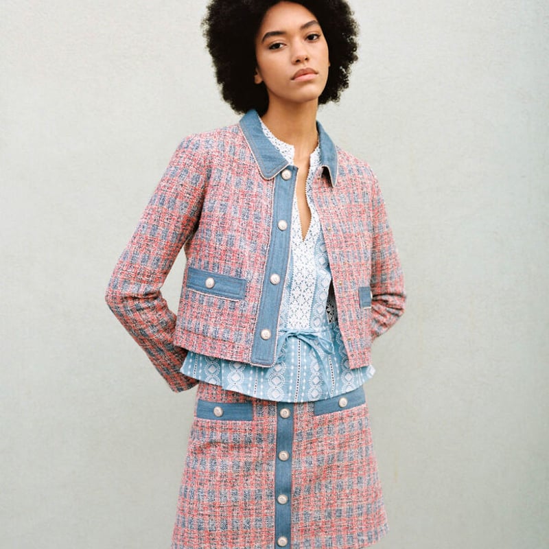 Maje マージュ Tweed jacket with denim contrasts ジャケ...