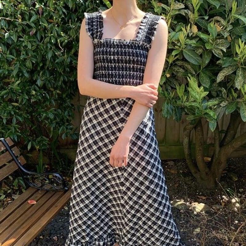 GANNI シアサッカー チェック柄 ロングワンピース