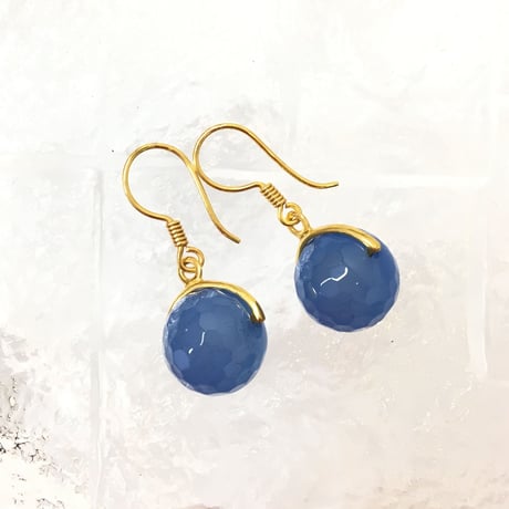 Blue Round Checkerboard Glass Earrings