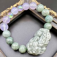 【財運・五徳をもたらす希少石！】ビルマ翡翠の貔貅ブレスレット（珠約12ミリ・内周約17センチ）
