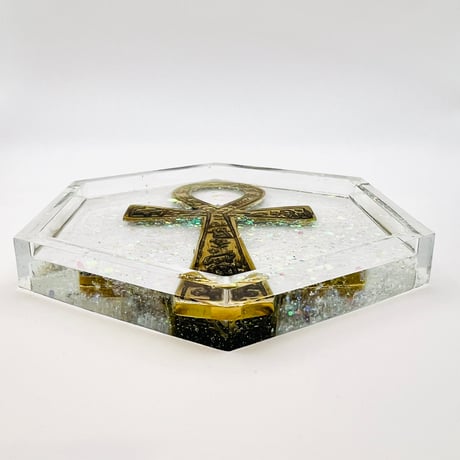 【古代エジプトのアイテム！】アンク封入コースター（安全性の高い食品衛生法適合樹脂使用）