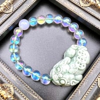 【財運・五徳をもたらす希少石！】ビルマ翡翠の貔貅ブレスレット（珠約10ミリ・内周約16センチ）