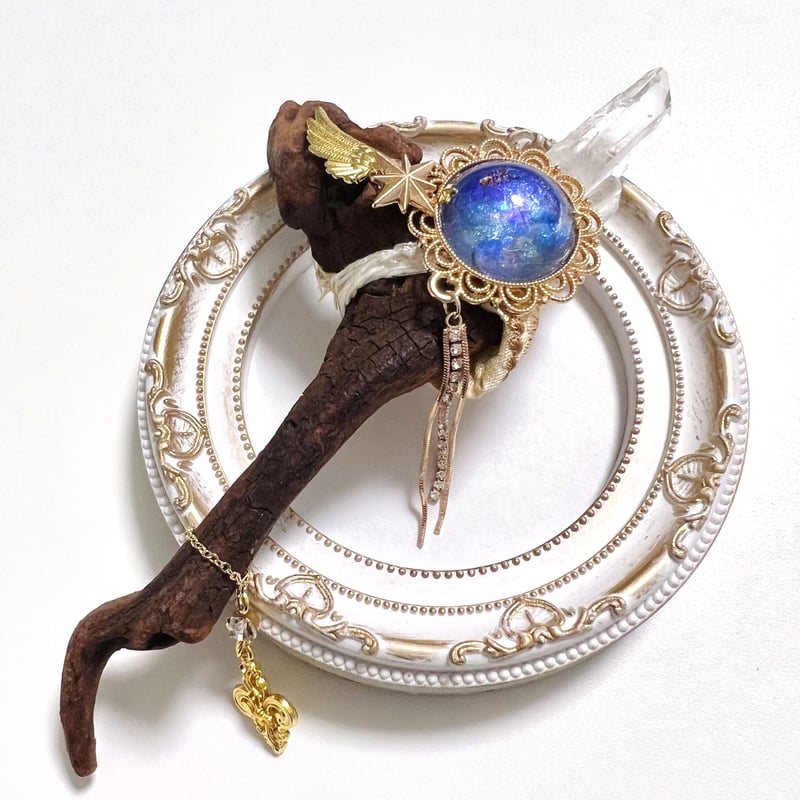 天然石　水晶　鹿の角　カイヤナイト　魔法の杖Ag77 願いを叶える魔法のアイテム！】オルゴナイトと水晶の魔法の杖