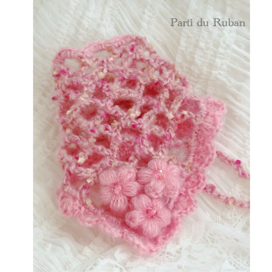 parti du ruban ヘッドアクセサリー&チョーカー　ティペットとしても お出掛けセット ネック&ヘア&三角ショール strawberry | Parti