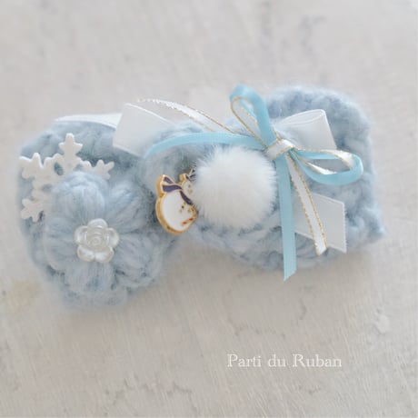 お出掛けセット　ネック&ヘア&三角ショール　Snow Blue
