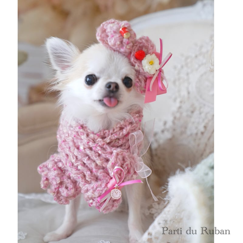 parti du ruban ヘッドアクセサリー&チョーカー　ティペットとしても お出掛けセット ネック&ヘア&三角ショール strawberry | Parti