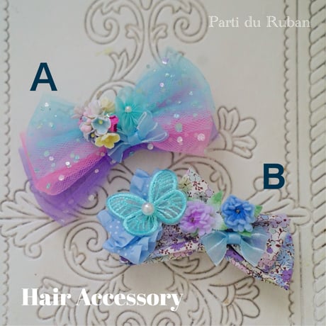 June Party パープル&ブルー　チョーカー、ヘアアクセサリー