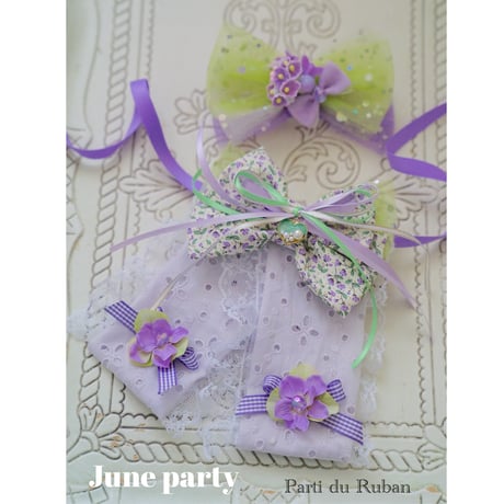 June Party パープル&イエロー&グリーン　チョーカー、ヘアアクセサリー